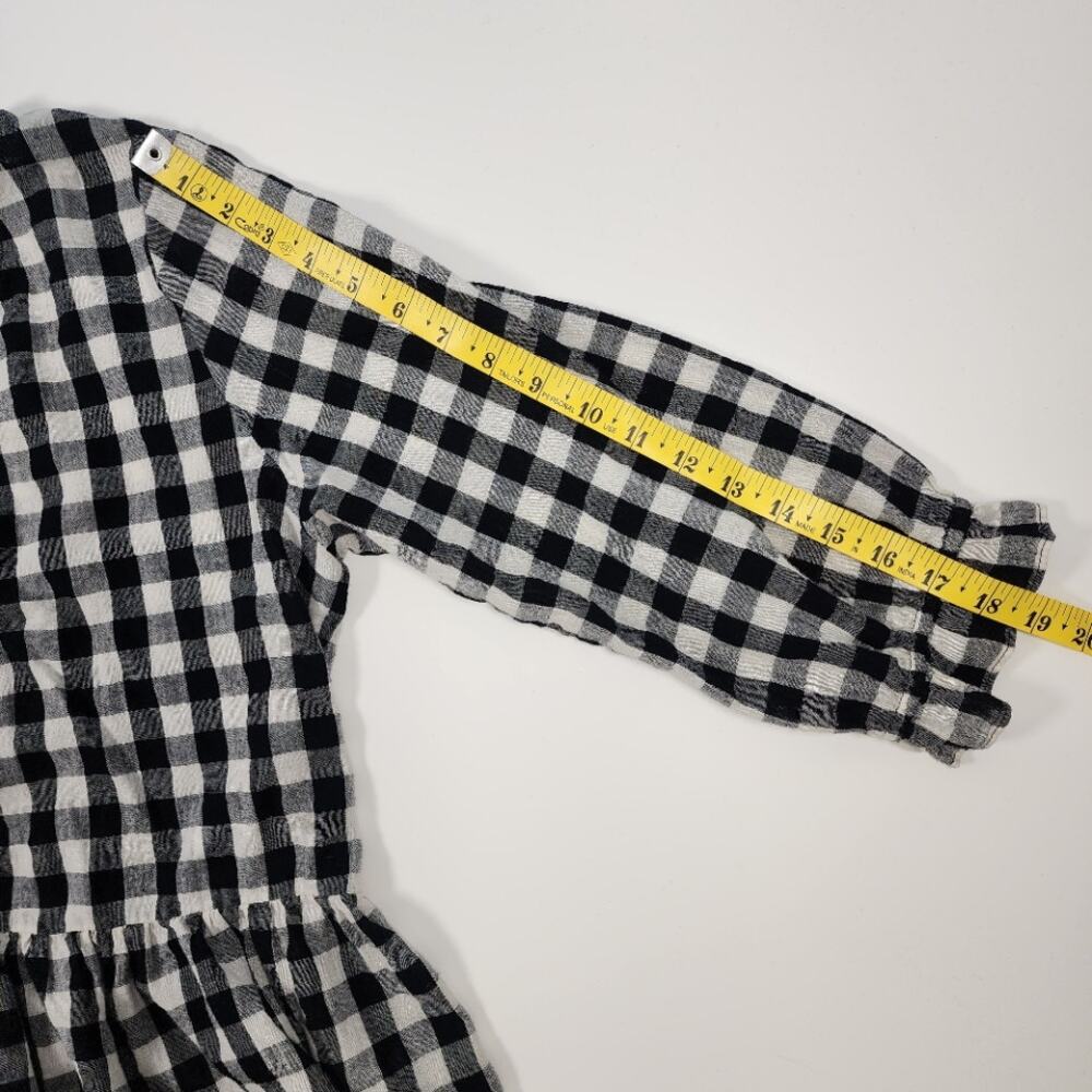 Bohme Gingham Peplum Blouse M Black White Cottagecore Ruffle Top - Picture 3 of 8